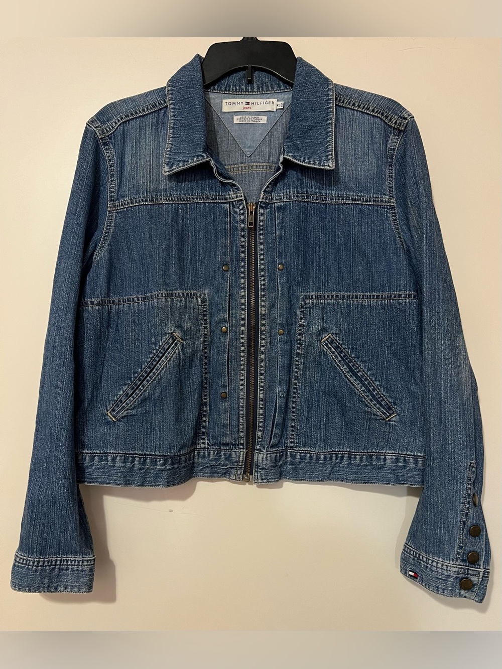 Vintage Tommy Hilfiger Medium Blue Zip-Front Denim Jacket